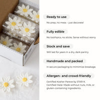 Edible Daisy Cake Decorations, White and Yellow Sugar Flowers, Unwired 1 Inch, Daisy Cupcake Toppers, Edible Flowers Cake Decorations by Chef Alan Tetreault, Global Sugar Art