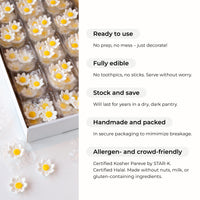 Edible Daisy Cake Decorations, White and Yellow Sugar Flowers, Unwired 3/4 Inch, Daisy Cupcake Toppers, Edible Flowers Cake Decorations by Chef Alan Tetreault, Global Sugar Art