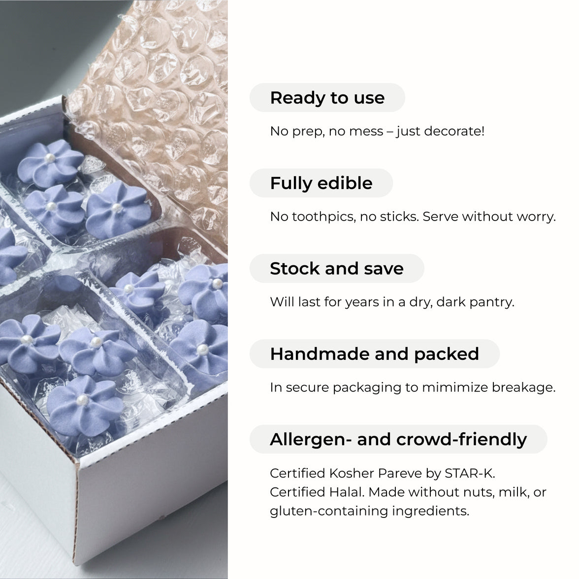 White Royal Icing Drop Flowers with Pearl Centers