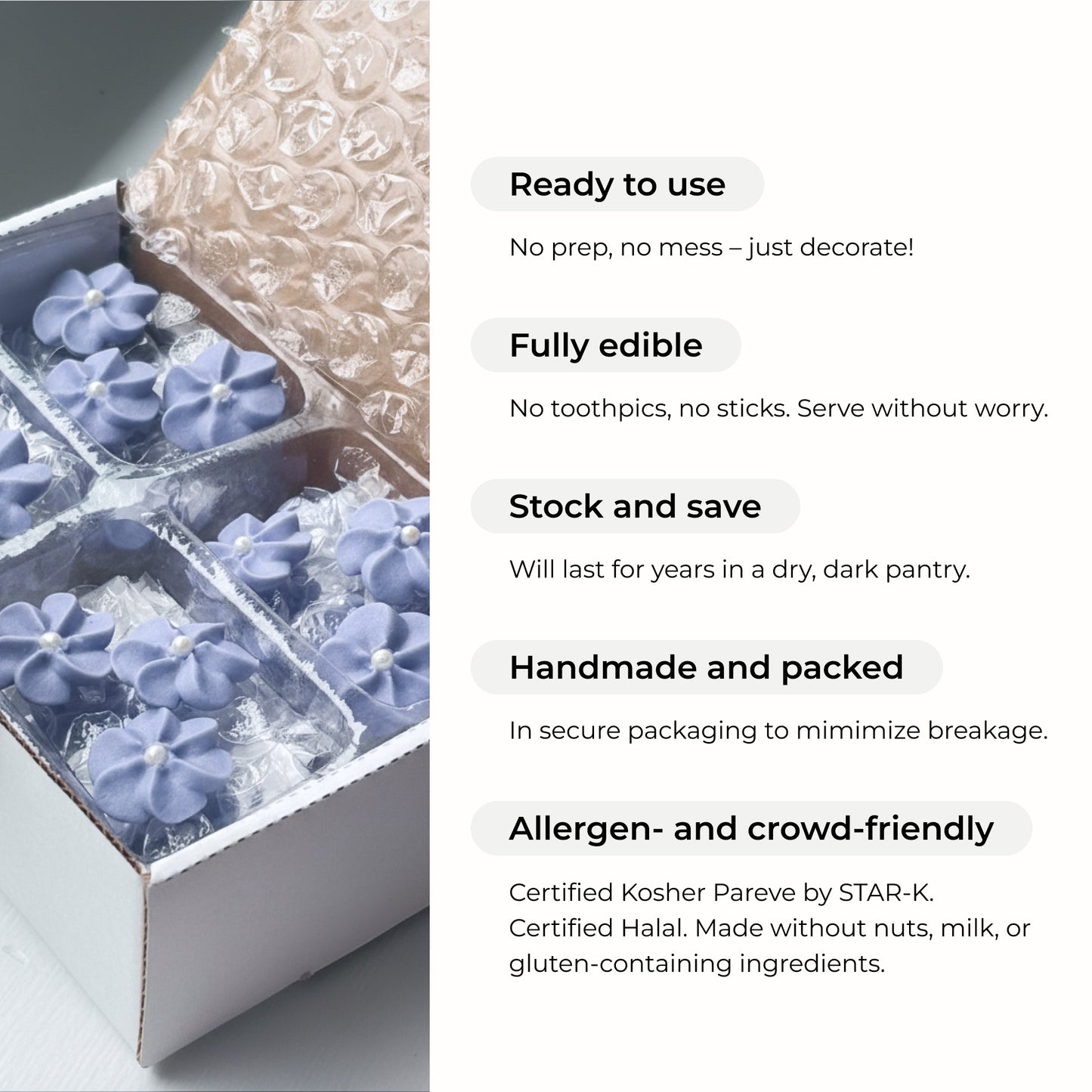 Mini White Edible Flowers with Pearls