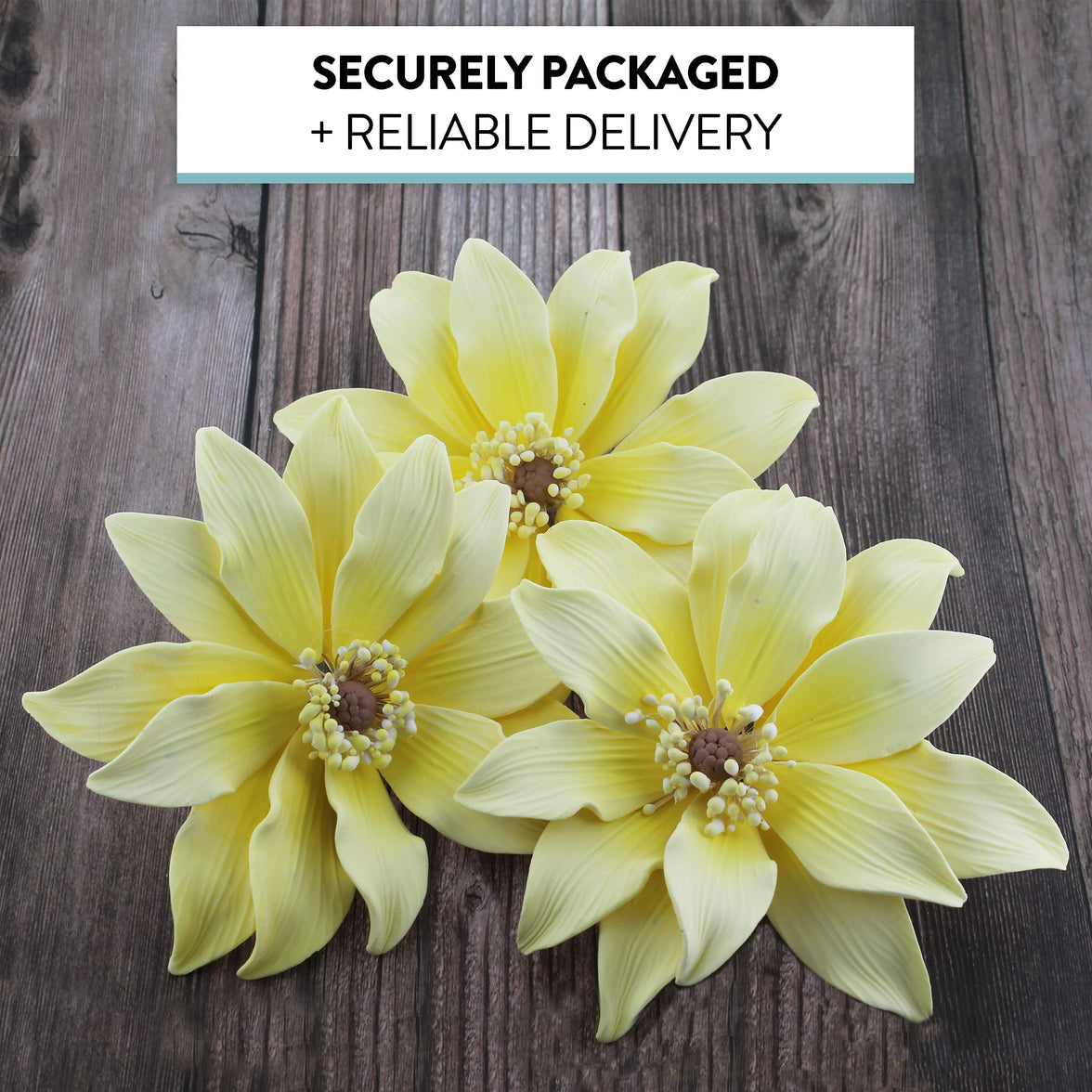 Tranquil Water Flowers, Decorative Sugar Cake Flowers by Global Sugar Art, 3 Count, Yellow