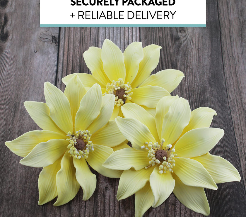 Tranquil Water Flowers, Decorative Sugar Cake Flowers by Global Sugar Art, 3 Count, Yellow