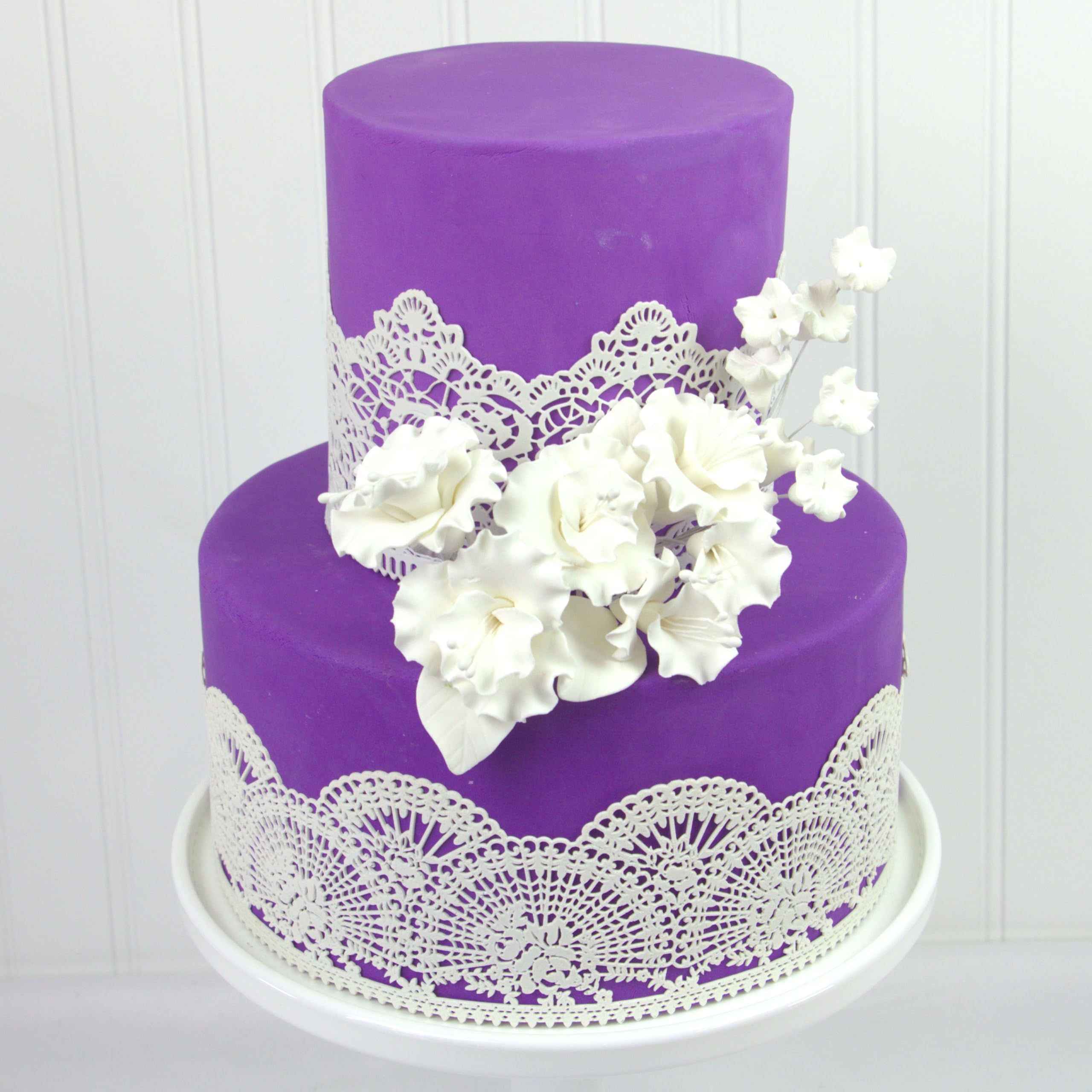 Flower Blossom Spray, Gum Paste Sugar Flowers for Cake Decorating, White Cherry Blossoms with Leaves