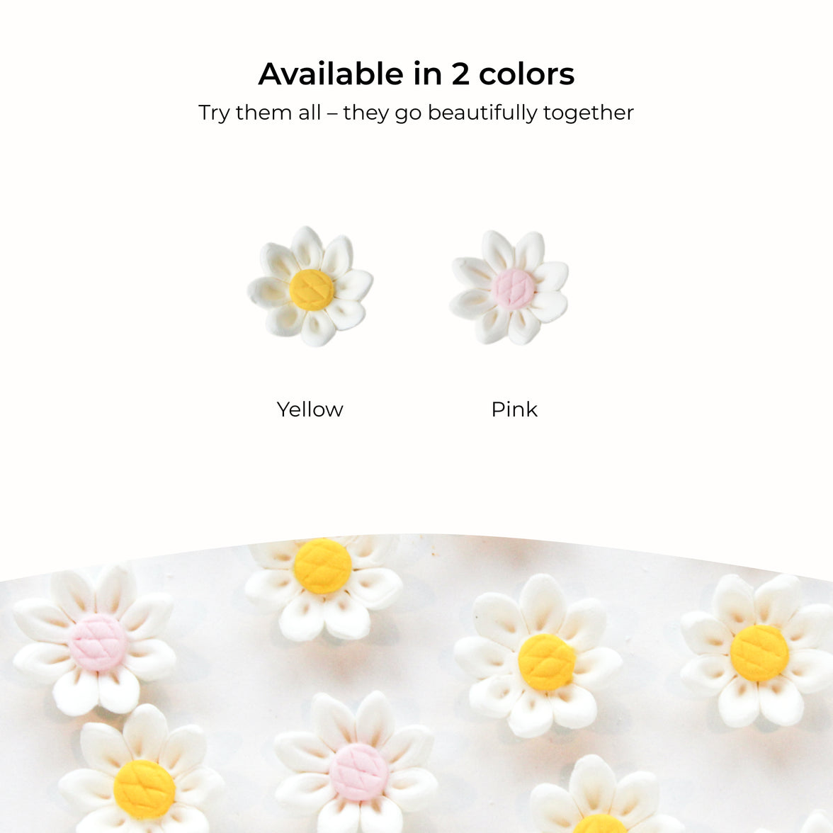 Edible Daisy Cake Decorations, White and Yellow Sugar Flowers, Unwired 3/4 Inch, Daisy Cupcake Toppers, Edible Flowers Cake Decorations by Chef Alan Tetreault, Global Sugar Art