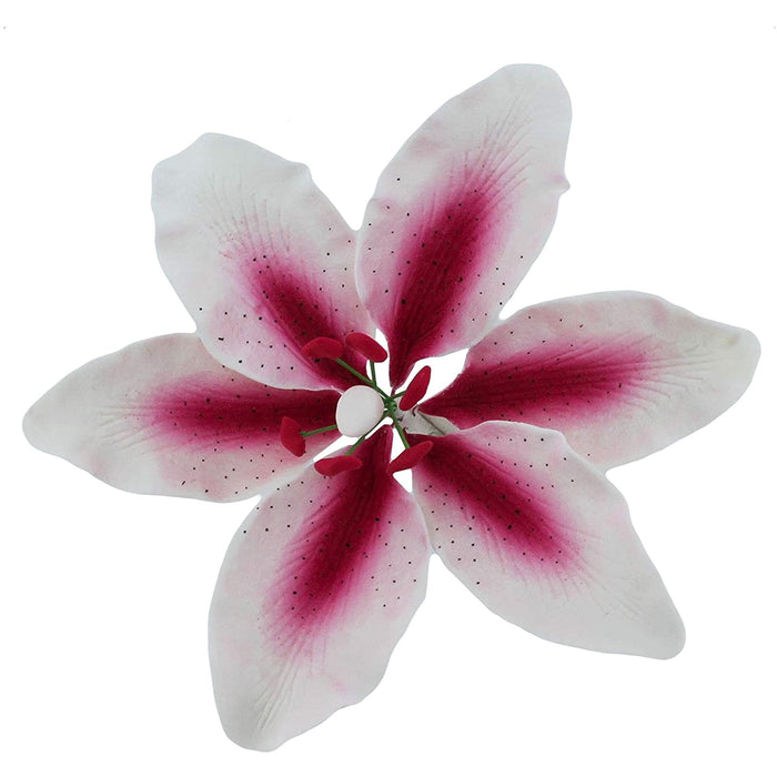 Stargazer Lily Cake Topper, Sugar Flower Lilies by Global Sugar Art, Pink and White, Extra Large, 3 Count