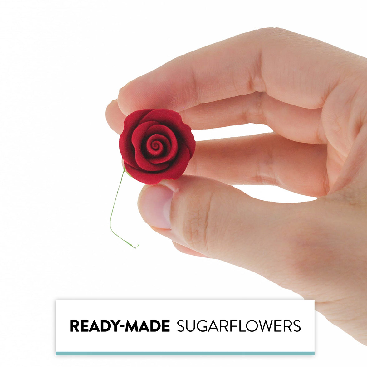 Classic Tea Rose Sugar Cake Flowers, by Global Sugar Art, Wired, Red with Green Calyx, Small
