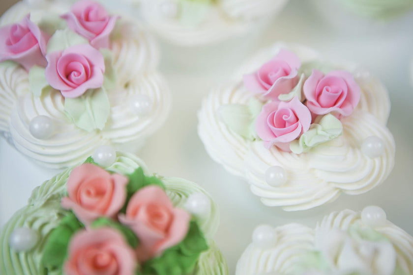 Tiny Rose Sugar Flowers, Edible Cupcake Toppers, Extra Small, by Global Sugar Art, Pink