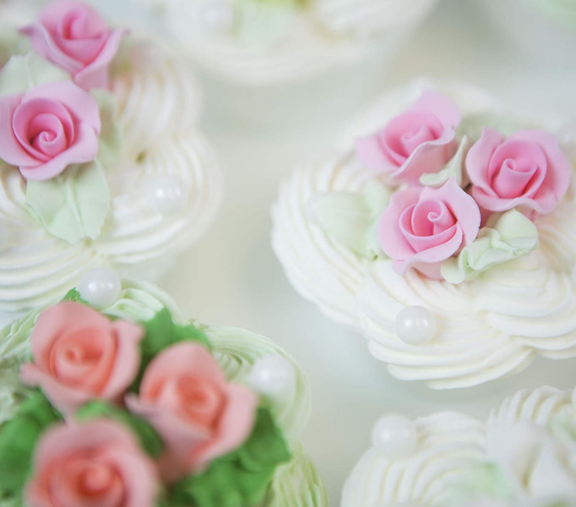 Tiny Rose Sugar Flowers, Edible Cupcake Toppers, Extra Small, by Global Sugar Art, Pink