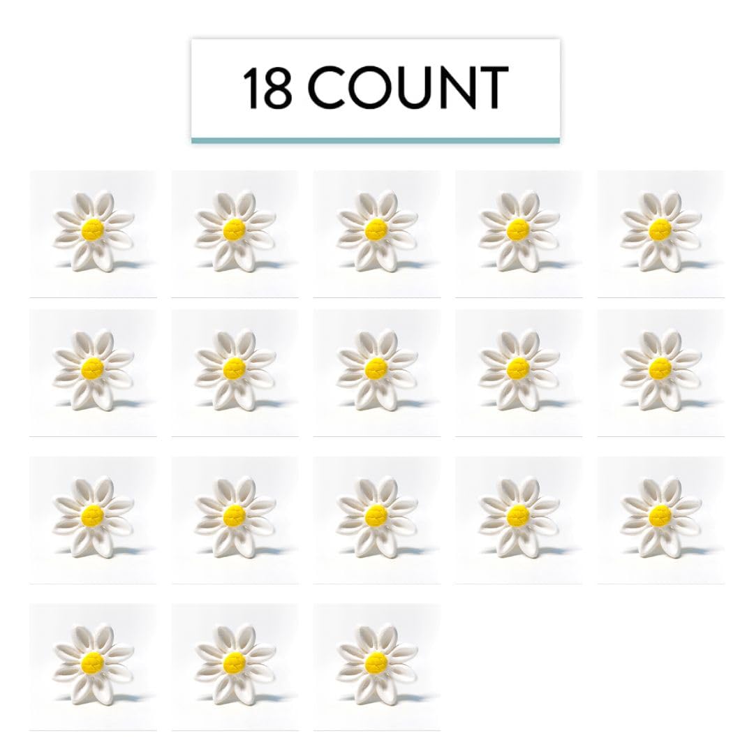 Edible Daisy Cake Decorations, White and Yellow Sugar Flowers, Unwired 1 Inch, Daisy Cupcake Toppers, Edible Flowers Cake Decorations by Chef Alan Tetreault, Global Sugar Art