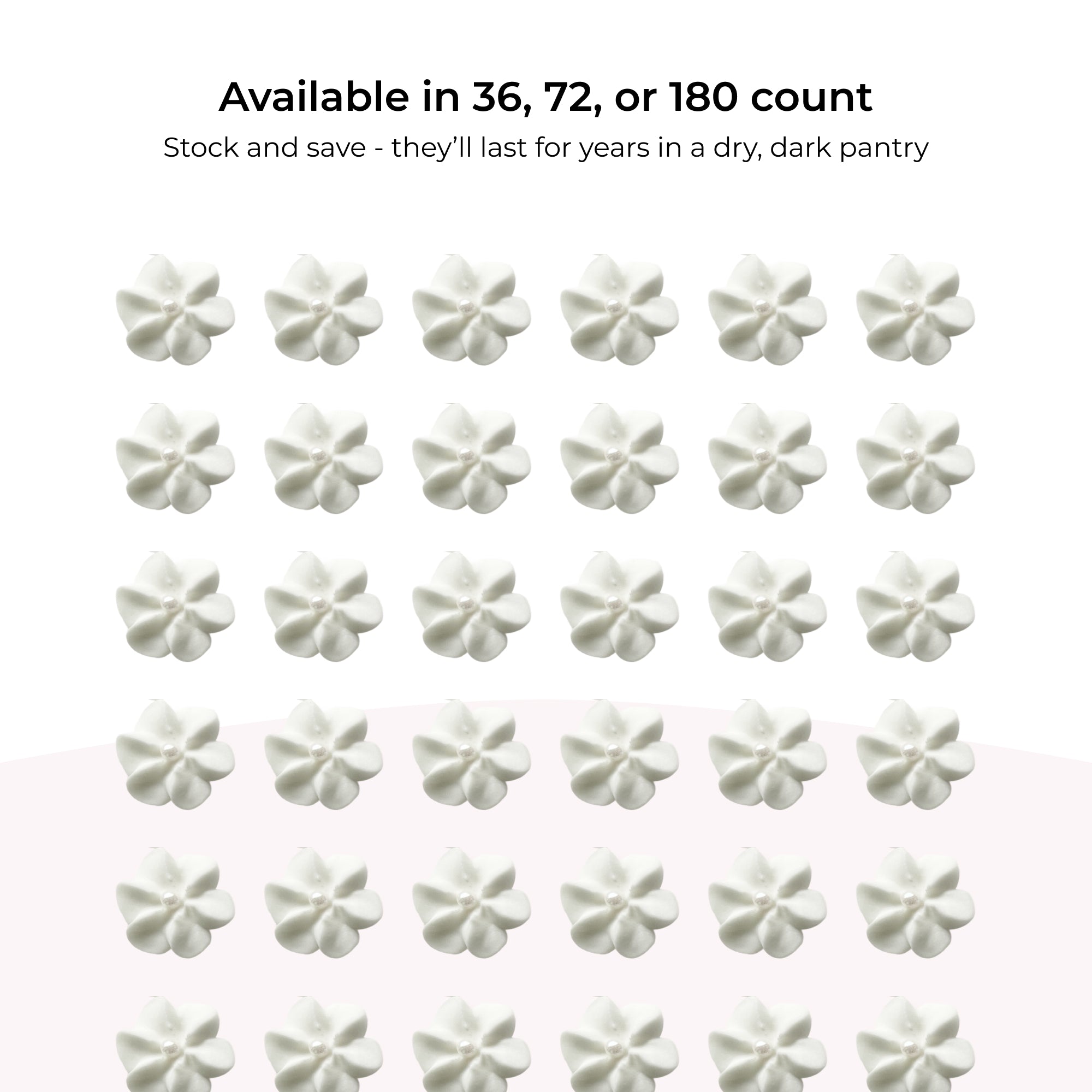 White Royal Icing Drop Flowers with Pearl Centers