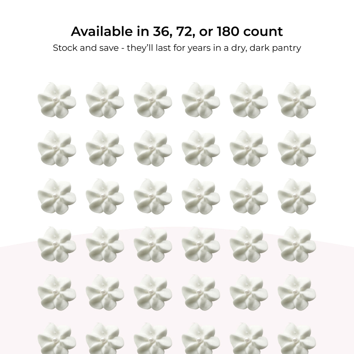 White Royal Icing Drop Flowers with Pearl Centers