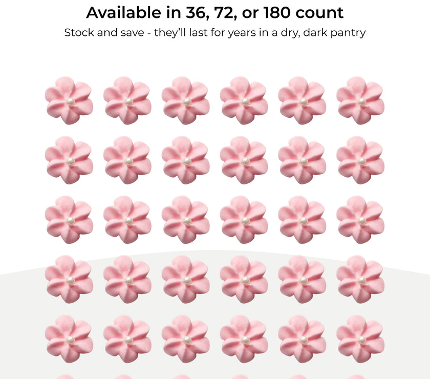 Pink Royal Icing Drop Flowers with Pearl Centers