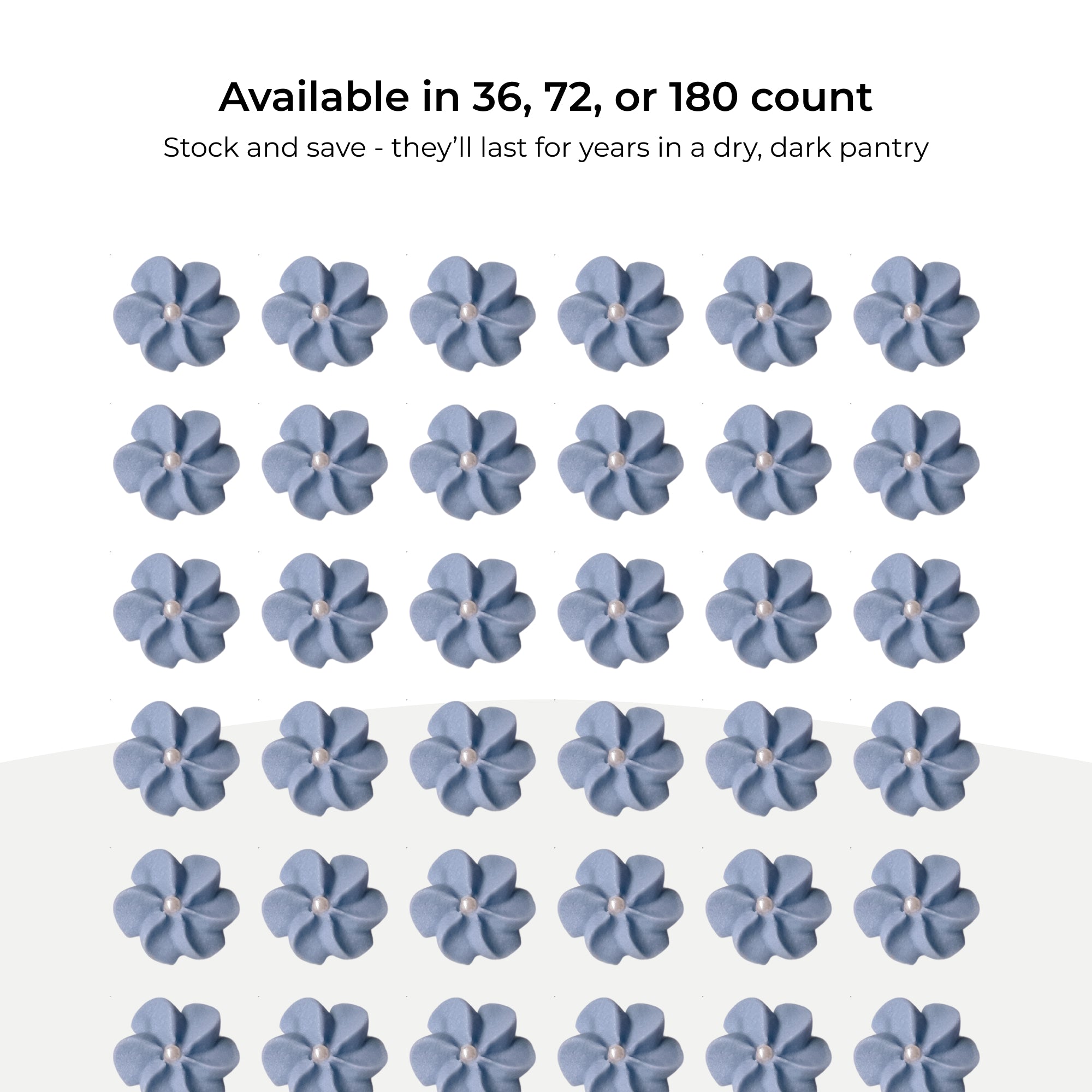 Purple Royal Icing Drop Flowers with Pearl Centers