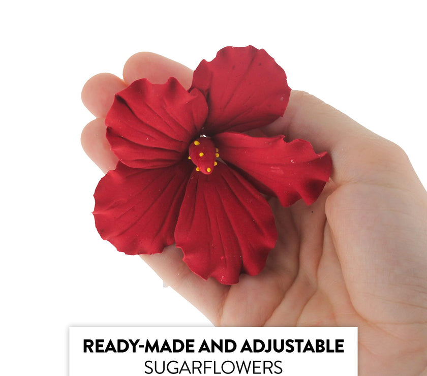 Hibiscus Sugar Cake Flowers, Red Tropical Sugar Flowers, by Global Sugar Art