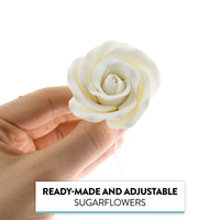 Classic Tea Rose Sugar Cake Flowers, by Global Sugar Art, Wired, White, Medium