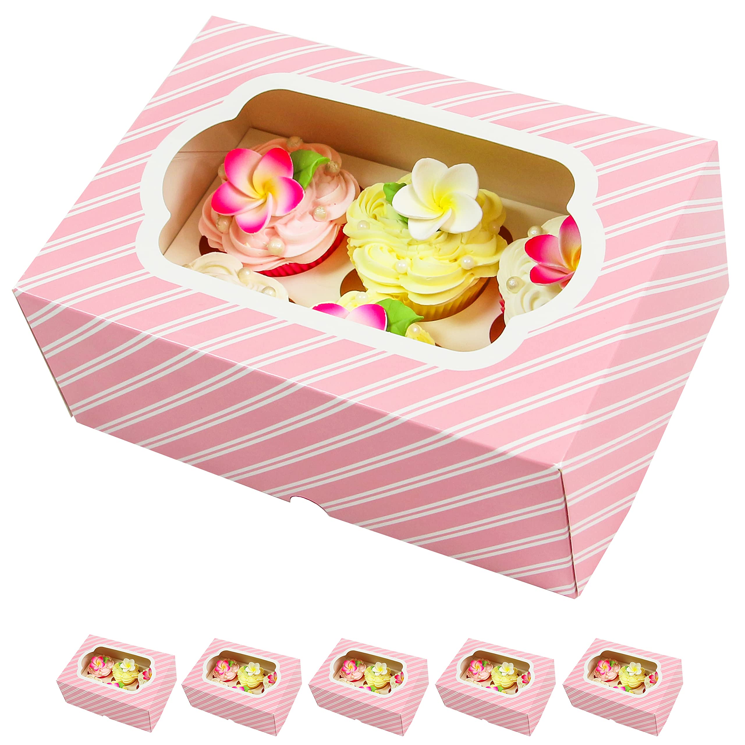 Global Sugar Art Auto-Popup Cupcake Box Muffin Box with Insert and Window, 10 x 7 x 4 Inches