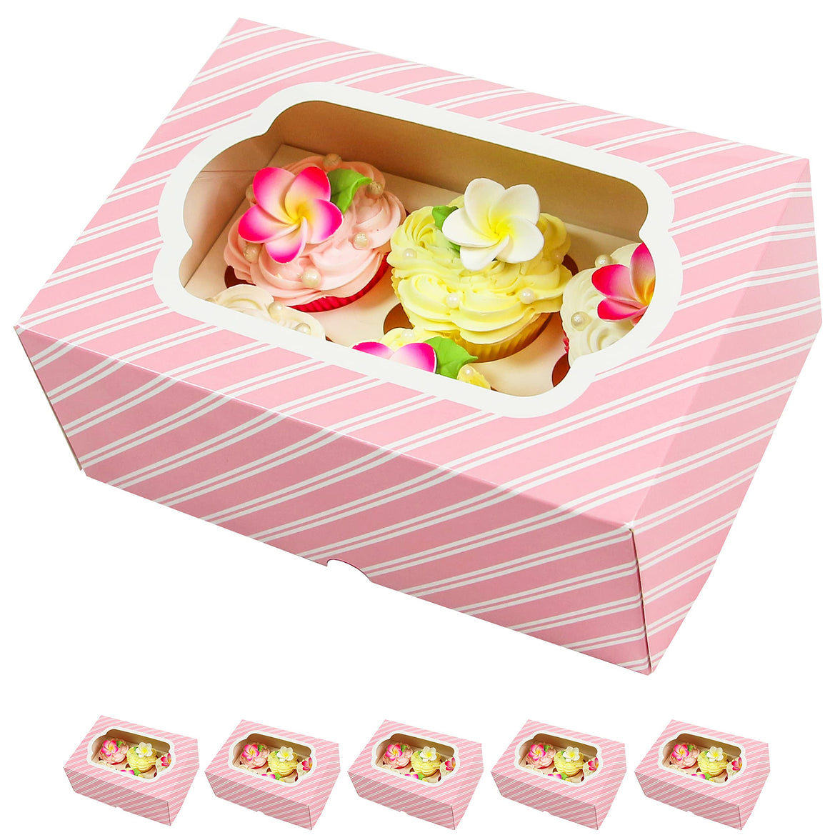 Global Sugar Art Auto-Popup Cupcake Box Muffin Box with Insert and Window, 10 x 7 x 4 Inches