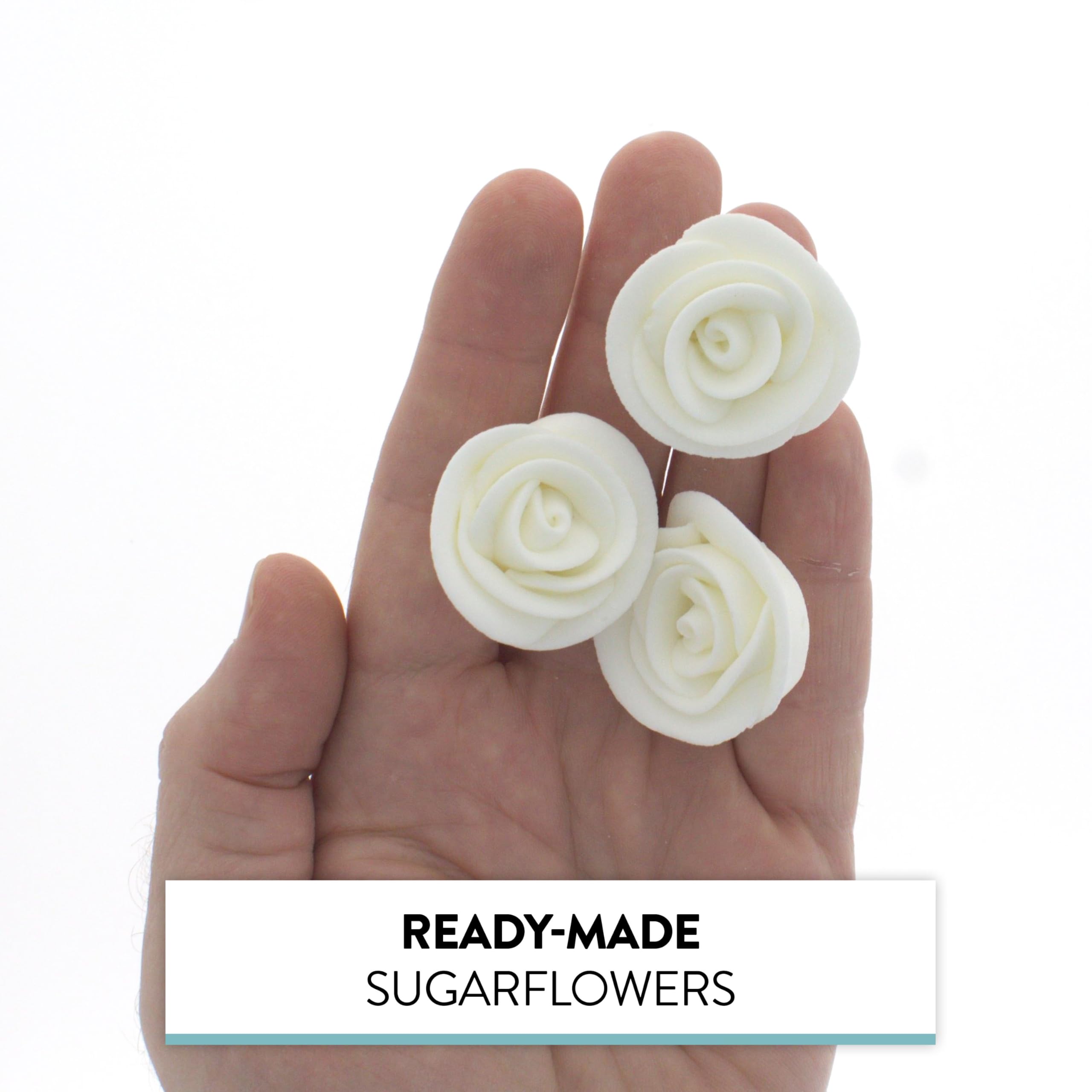 Premium Edible Roses for Cakes and Cupcakes, Sweet Royal Icing Roses, by Global Sugar Art, White