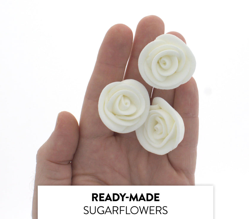 Premium Edible Roses for Cakes and Cupcakes, Sweet Royal Icing Roses, by Global Sugar Art, White