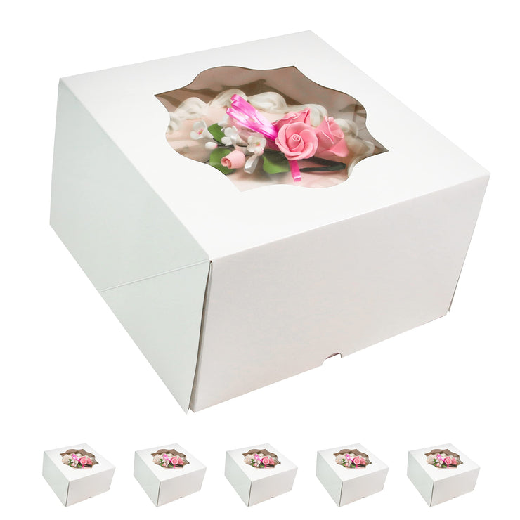 Global Sugar Art Auto-Popup Deep Square Cake Box with Window, 8 x 8 x 5 Inches