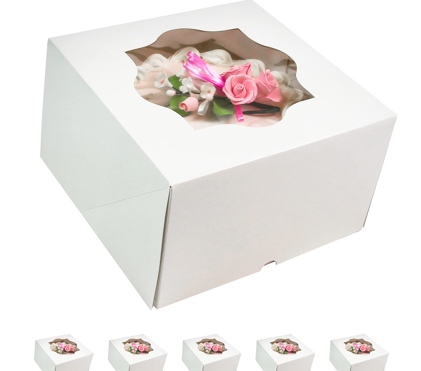 Global Sugar Art Auto-Popup Deep Square Cake Box with Window, 8 x 8 x 5 Inches
