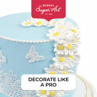 Edible Daisy Cake Decorations, White and Yellow Sugar Flowers, Unwired 1 Inch, Daisy Cupcake Toppers, Edible Flowers Cake Decorations by Chef Alan Tetreault, Global Sugar Art