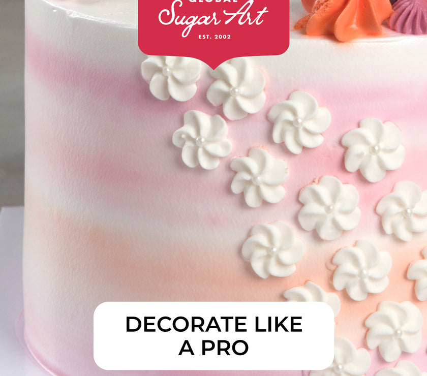 White Royal Icing Drop Flowers with Pearl Centers