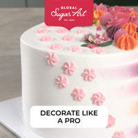 Purple Royal Icing Drop Flowers with Pearl Centers