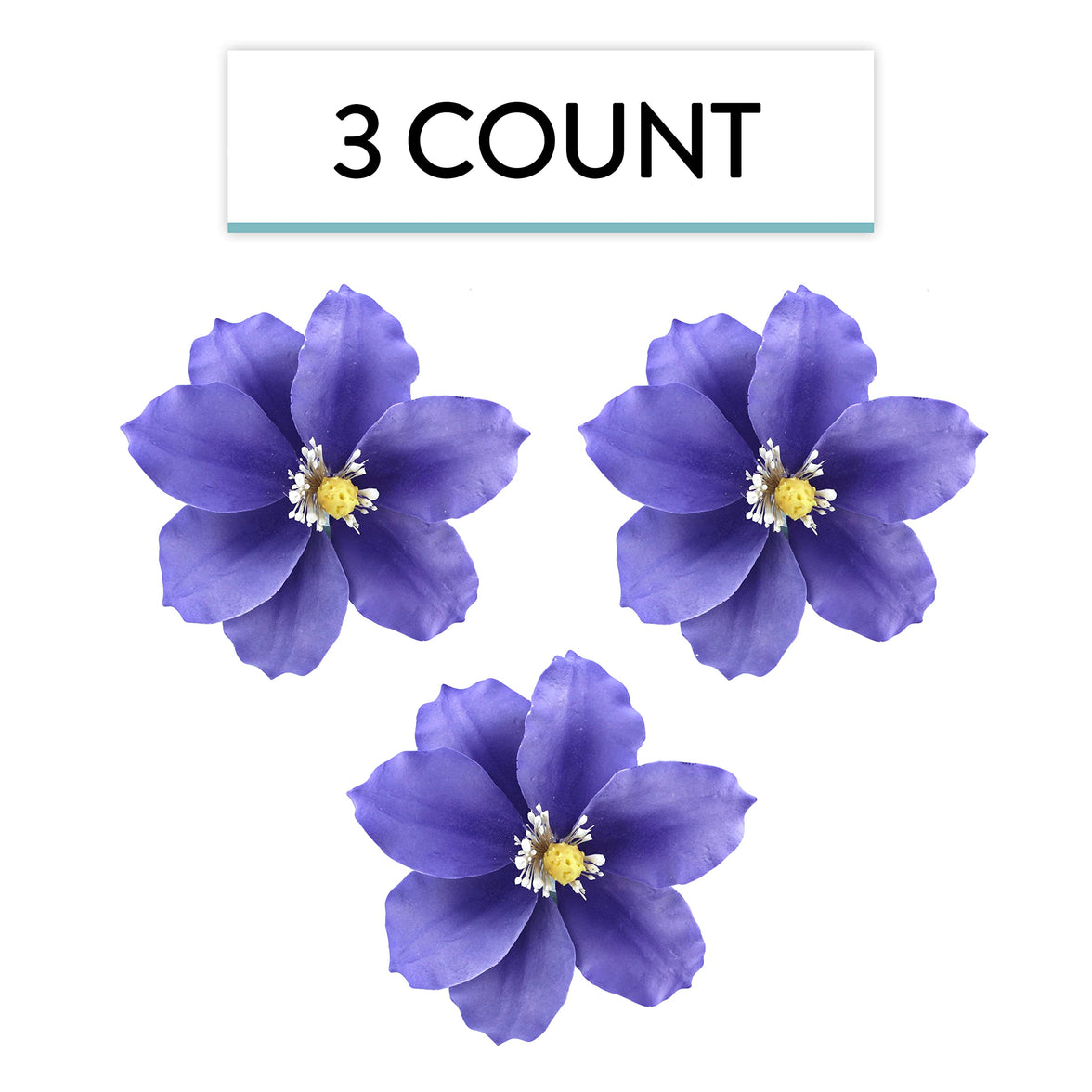 Clematis Gum Paste Sugar Cake Flowers by Global Sugar Art, Purple, 3 Count