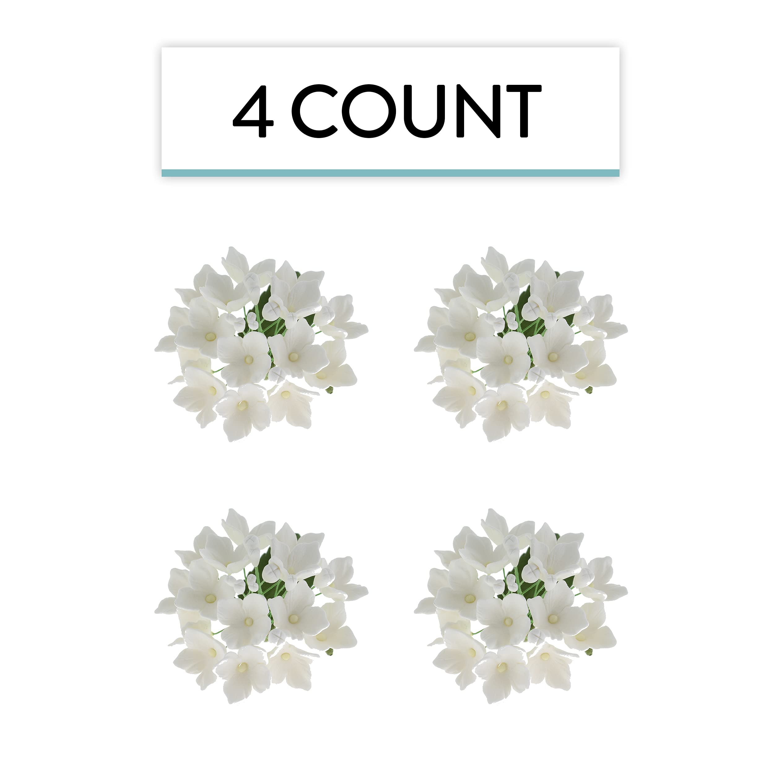 Hydrangea Blossoms Sprays, Sugar Cake Flowers by Global Sugar Art, 4 Count, White