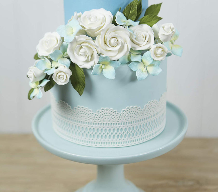 Classic Tea Rose Sugar Cake Flowers, by Global Sugar Art, Wired, White, Small-Medium