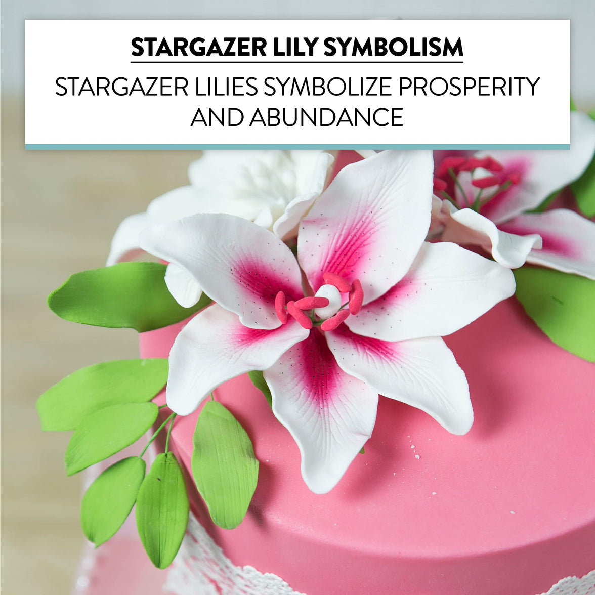 Stargazer Lily Cake Topper, Sugar Flower Lilies by Global Sugar Art, Pink and White, Extra Large, 3 Count