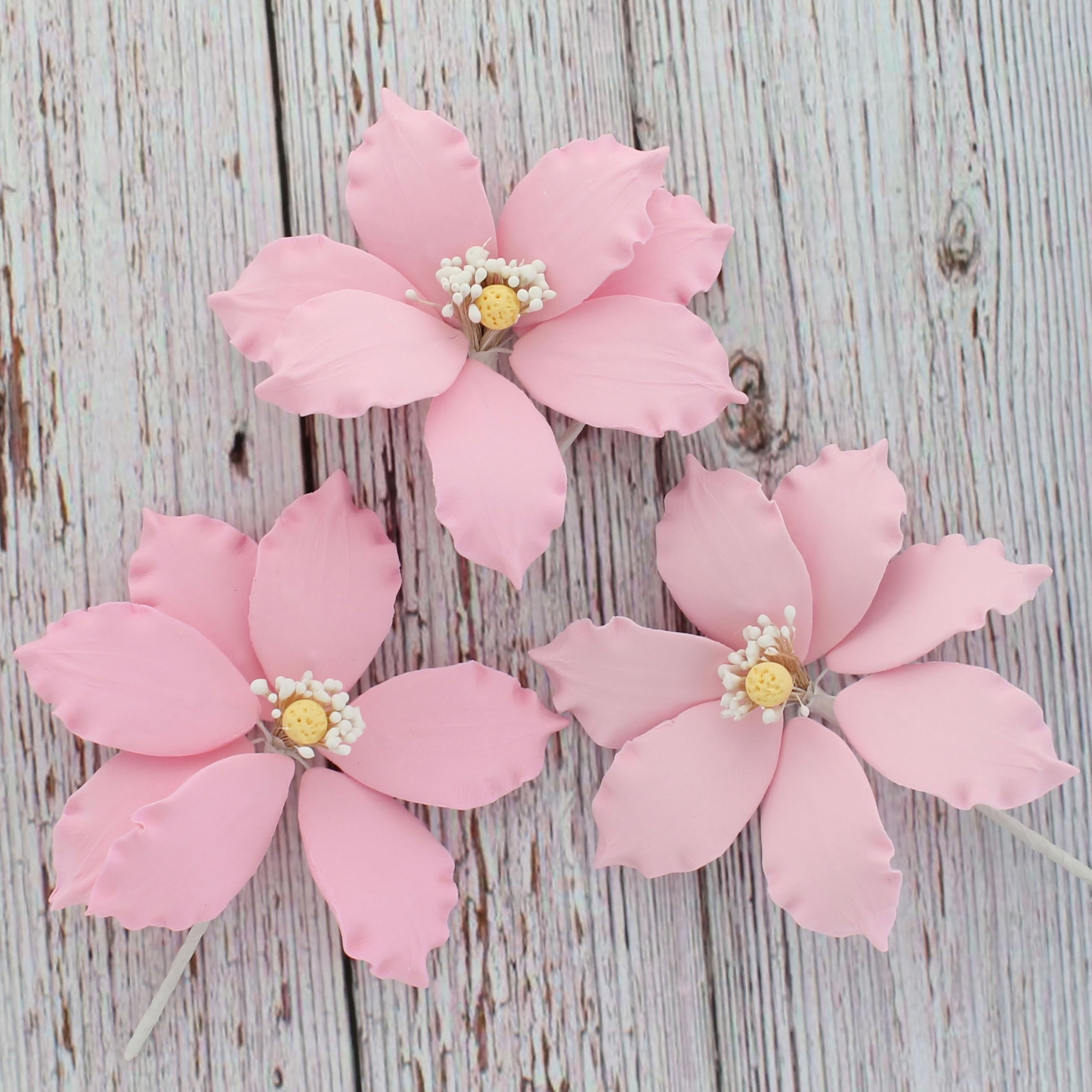 Clematis Gum Paste Sugar Cake Flowers by Global Sugar Art, Pink, 3 Count