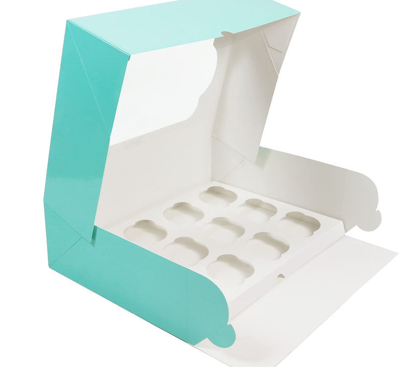 Global Sugar Art Quarter Sheet Cake & Cupcake Box with Window and Cupcake Insert, Auto-Popup, 14 x 10 x 4 Inches, 5 Count