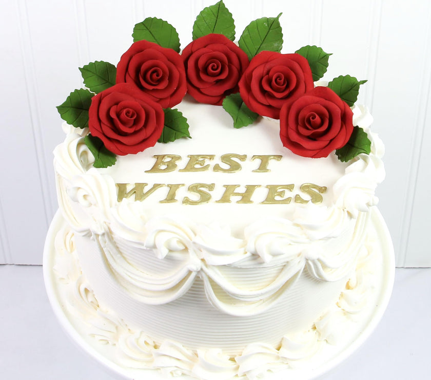 Deluxe Red Roses for Cake Decorating, Premium Unwired Sugar Flowers by Global Sugar Art, Red, Large
