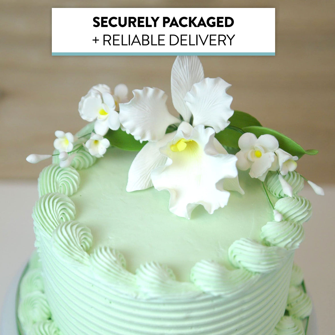 Orchid Sugar Cake Flower Sprays, White Cattleya Arched Orchid Spray, by Global Sugar Art