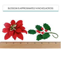 Poinsettia Sugar Flower & Holly Leaf Spray Kit for Cakes, by Global Sugar Art, Large with Berries