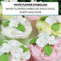 Flower Blossoms with Leaves, Edible Sugar Flowers for Cakes & Cupcakes, by Global Sugar Art, White