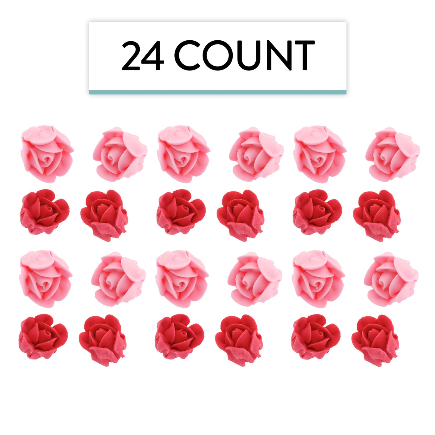 Tiny Red and Pink Rose Toppers, Assorted Sizes, 24 Count
