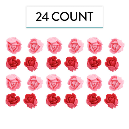 Tiny Red and Pink Rose Toppers, Assorted Sizes, 24 Count