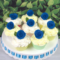 Premium Edible Roses for Cakes and Cupcakes, Sweet Royal Icing Roses, by Global Sugar Art, Royal Blue