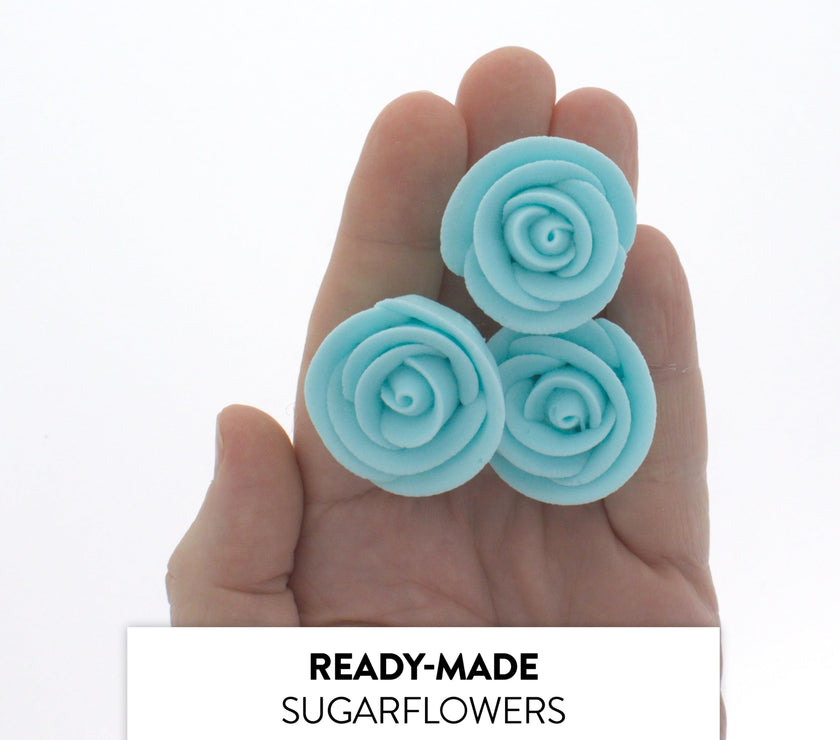 Premium Edible Roses for Cakes and Cupcakes, Sweet Royal Icing Roses, by Global Sugar Art, Light Blue