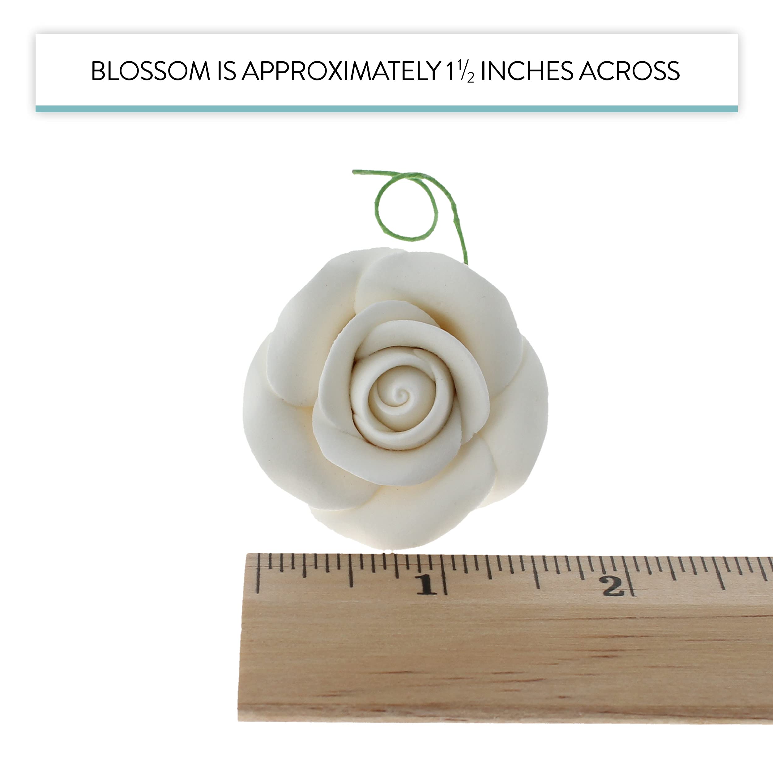 Classic Tea Rose Sugar Cake Flowers, by Global Sugar Art, Wired, White, Small-Medium