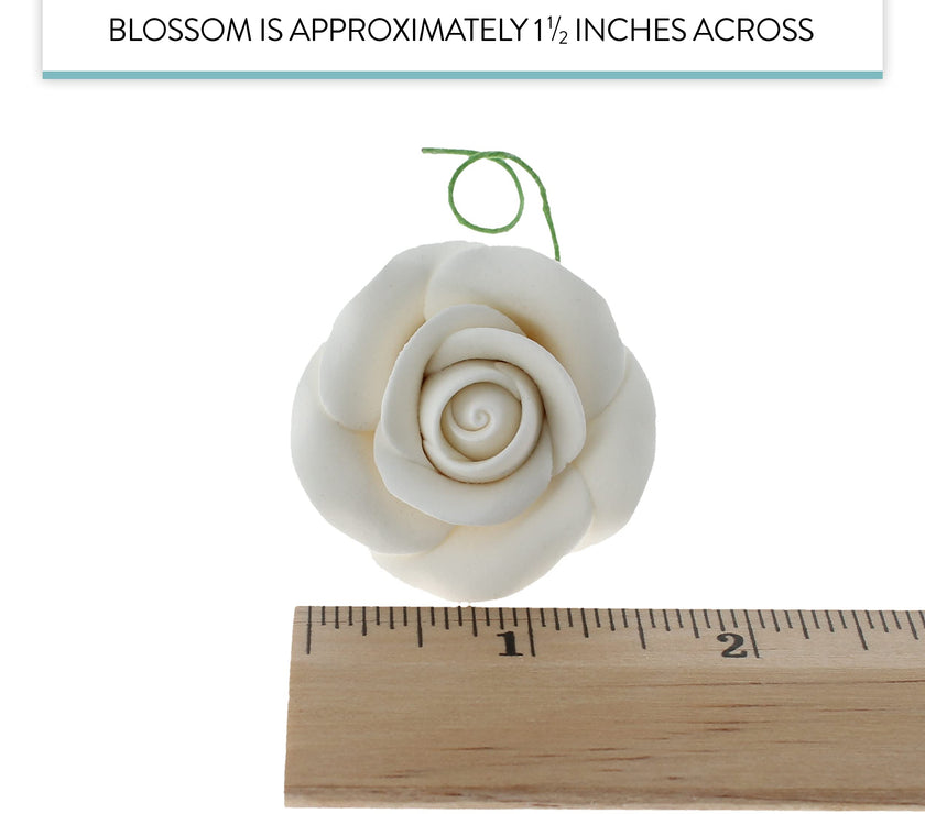 Classic Tea Rose Sugar Cake Flowers, by Global Sugar Art, Wired, White, Small-Medium