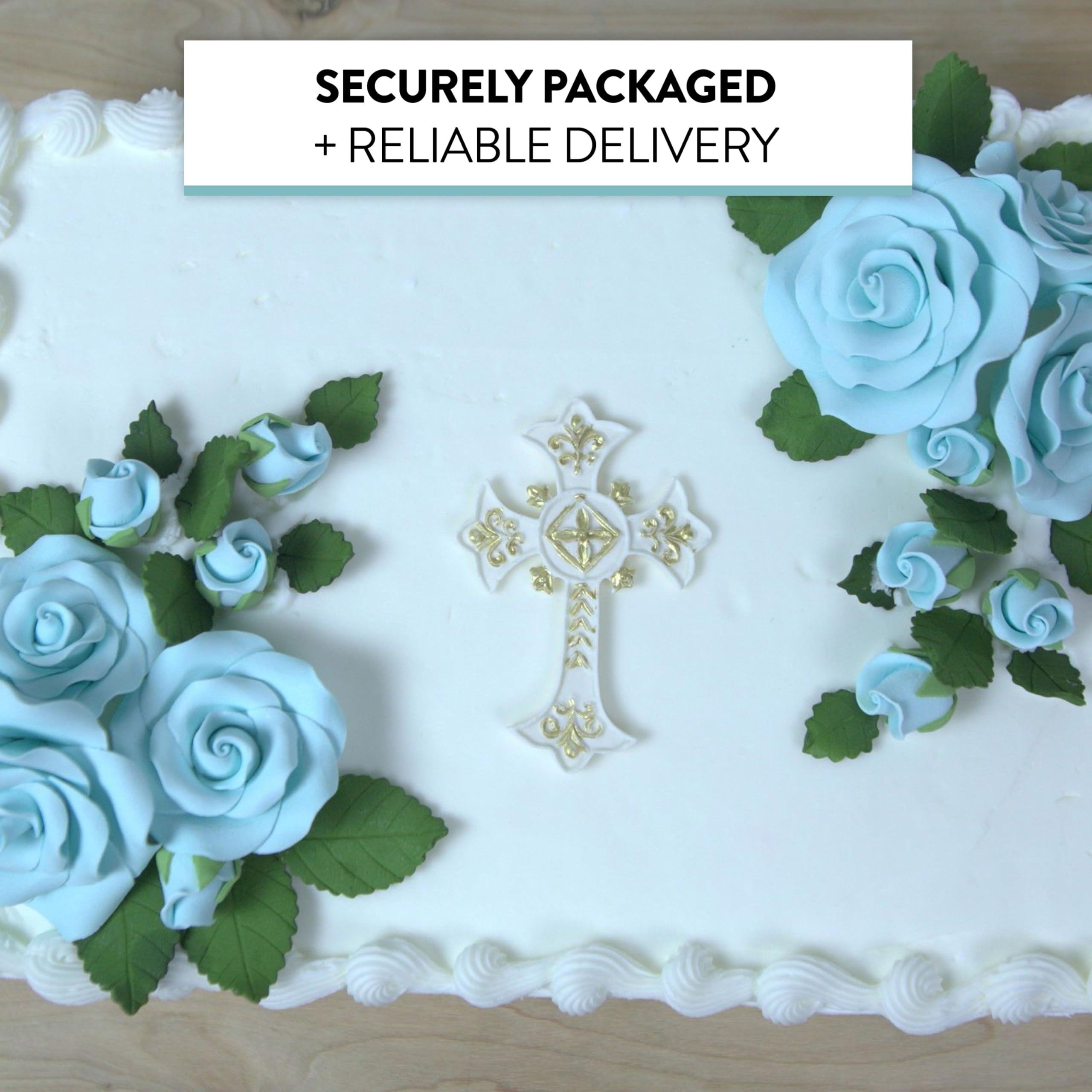 Exquisite Rose & Leaf Kit, Sugar Cake Flowers by Global Sugar Art, Baby Blue Roses with Leaves, 15-Piece Set