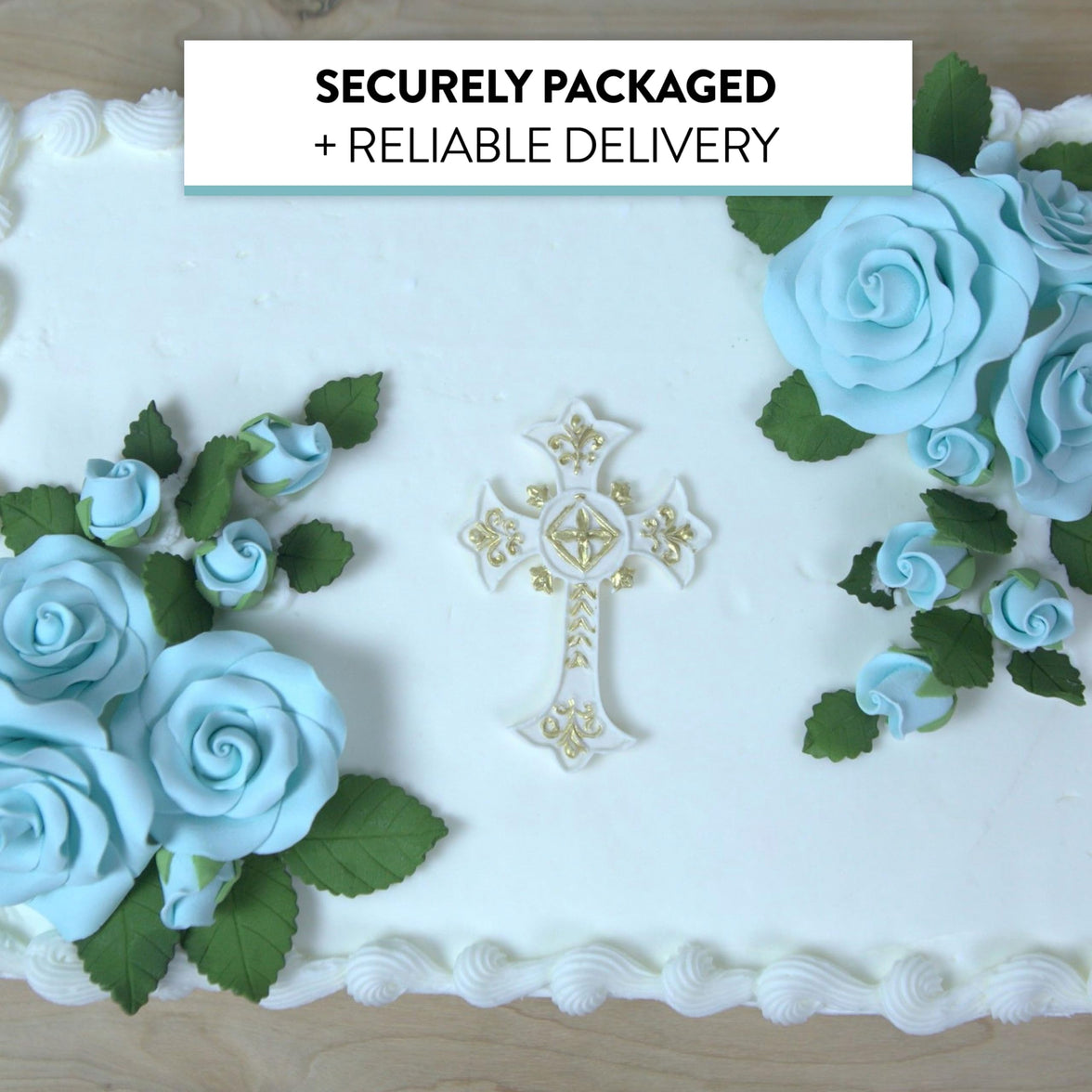 Exquisite Rose & Leaf Kit, Sugar Cake Flowers by Global Sugar Art, Baby Blue Roses with Leaves, 15-Piece Set