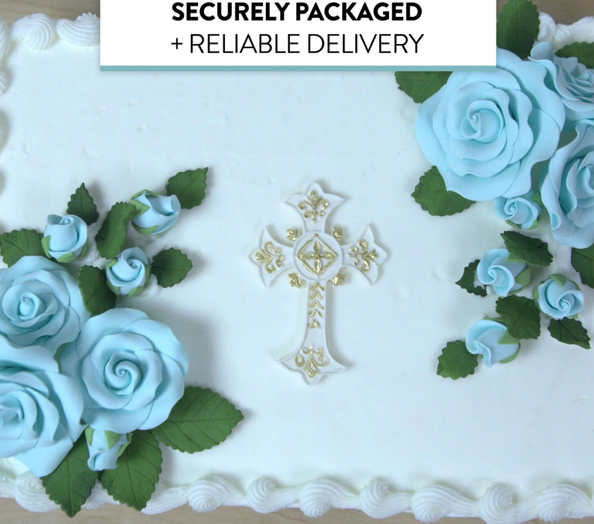 Exquisite Rose & Leaf Kit, Sugar Cake Flowers by Global Sugar Art, Baby Blue Roses with Leaves, 15-Piece Set