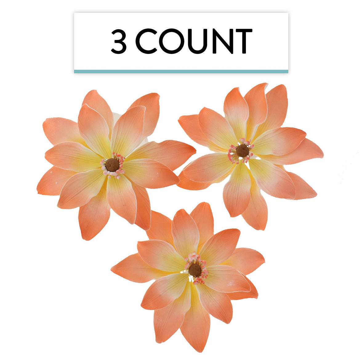Tranquil Water Flowers, Decorative Sugar Cake Flowers by Global Sugar Art, 3 Count, Peach