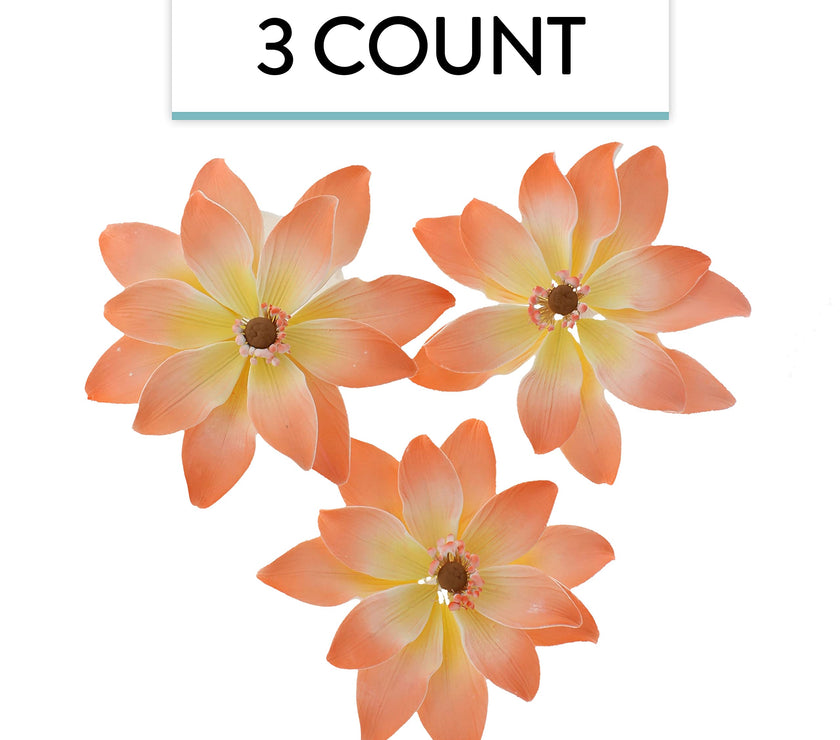 Tranquil Water Flowers, Decorative Sugar Cake Flowers by Global Sugar Art, 3 Count, Peach