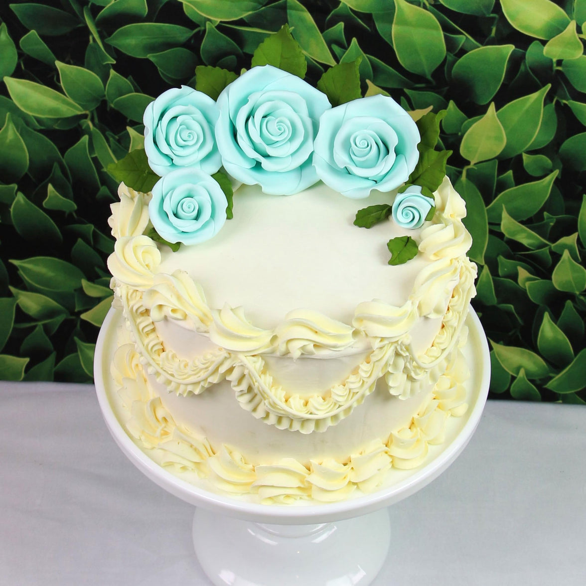 Exquisite Rose & Leaf Kit, Sugar Cake Flowers by Global Sugar Art, Baby Blue Roses with Leaves, 15-Piece Set